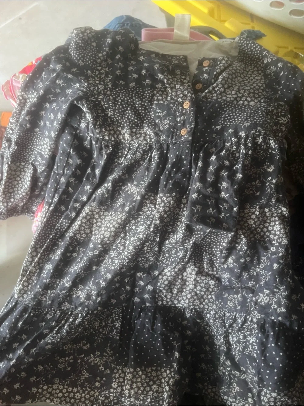NWOT OshKosh Patchwork Navy Blue and White Floral Dress Buttons